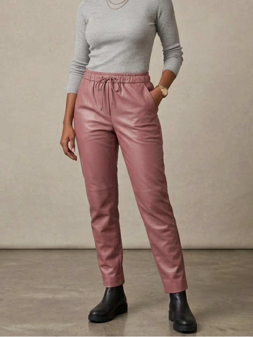 WildFang vegan leather the empower drawstring pants pink color size Small